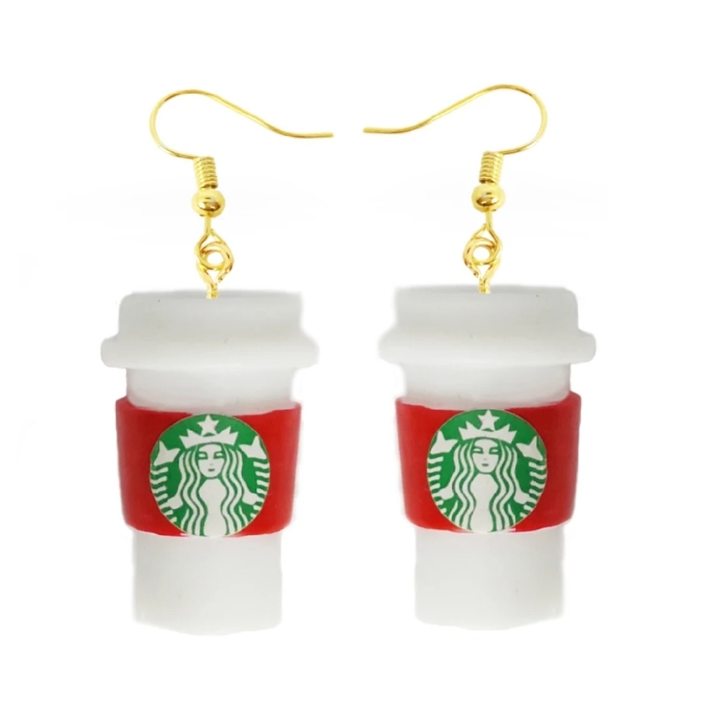 Set of 3, Starbucks Coffee Cup Earrings - Red and White